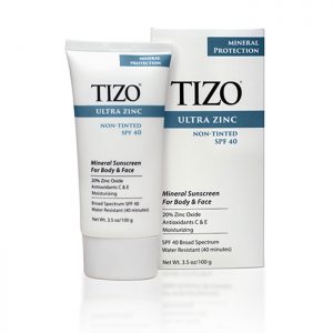 tube of TiZO non-tinted sunscreen with box