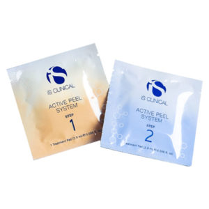 packets of iS Clinical's step 1 and step 2 Active Peel System